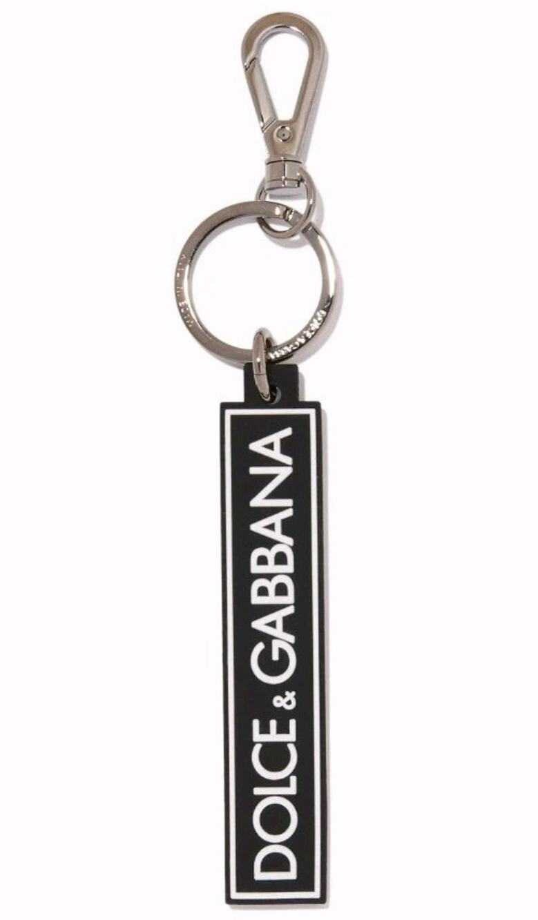 DOLCE & GABBANA Keyring Black & White Rubber Logo Metal Ring Keychain Holder